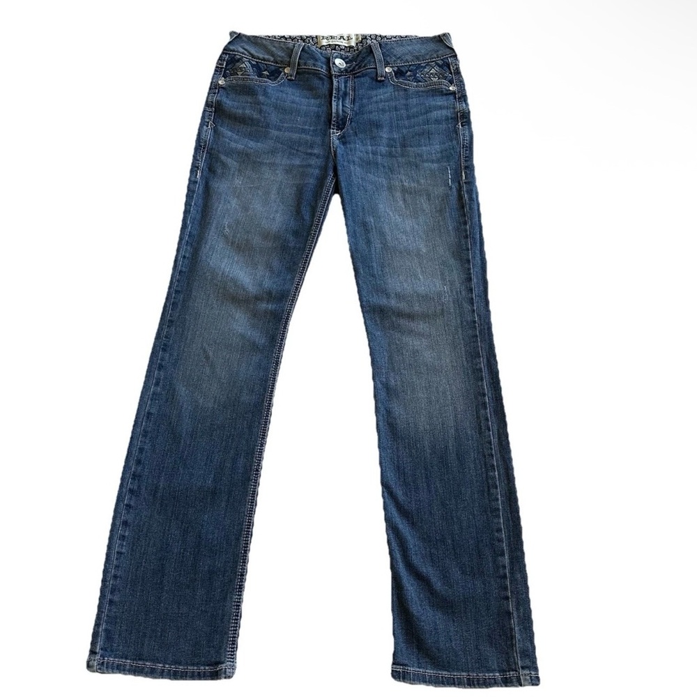 Ariat REAL Perfect Rise Eleanor Embroidered Straight Jeans-Women’s 31R-Whiskered